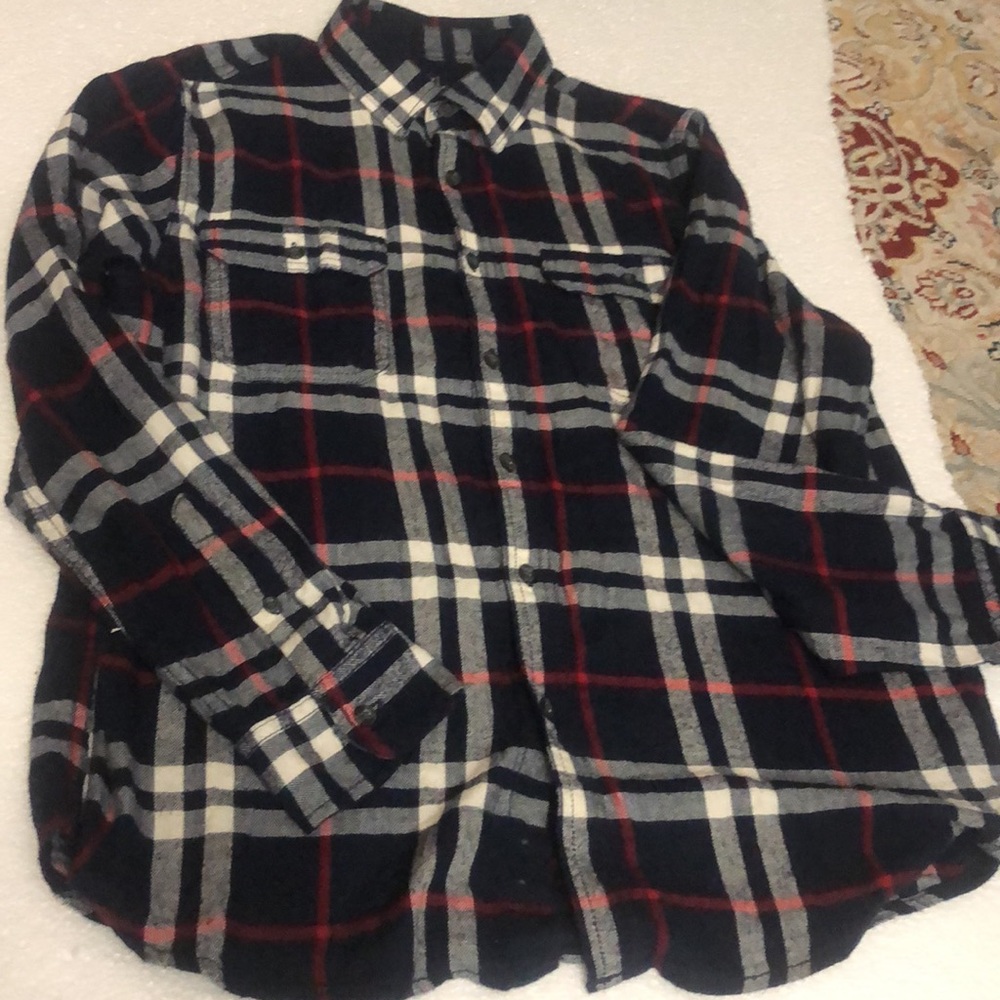 Blue + Red Buffalo Check Plaid Long Sleeve Button Down Flannel Shirt
